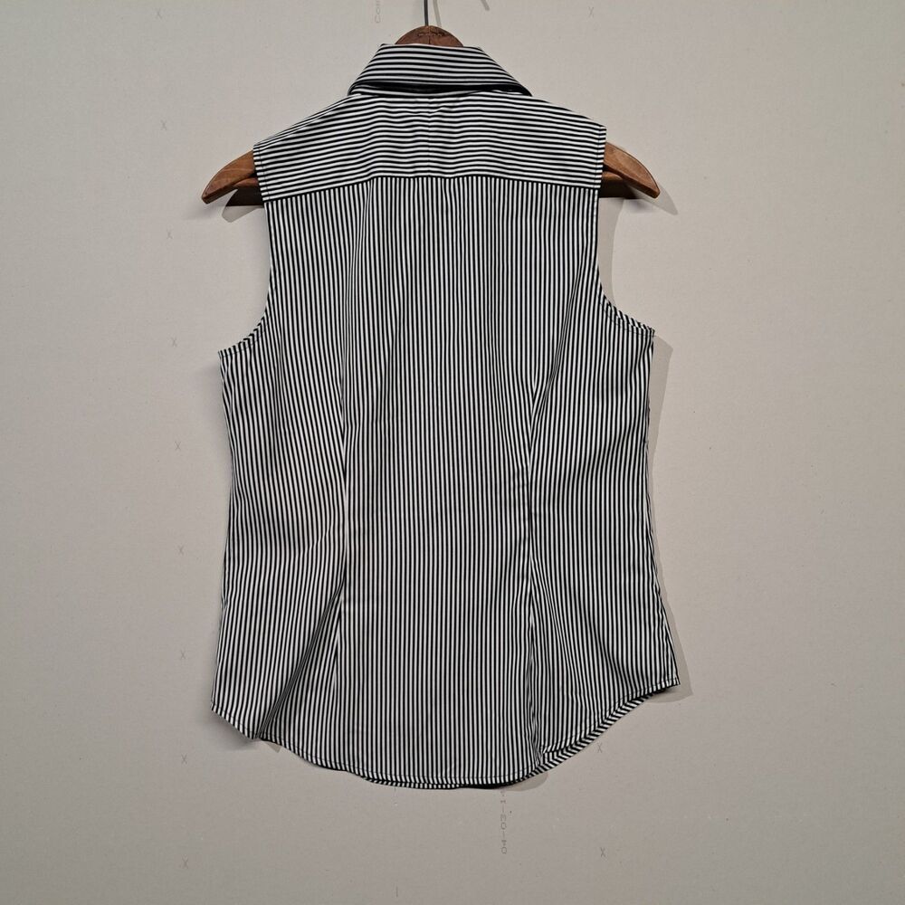 Lauren Ralph Lauren Sleeveless Ruffled Blouse Black White Stripes Size 4 Cotton - Picture 3 of 7